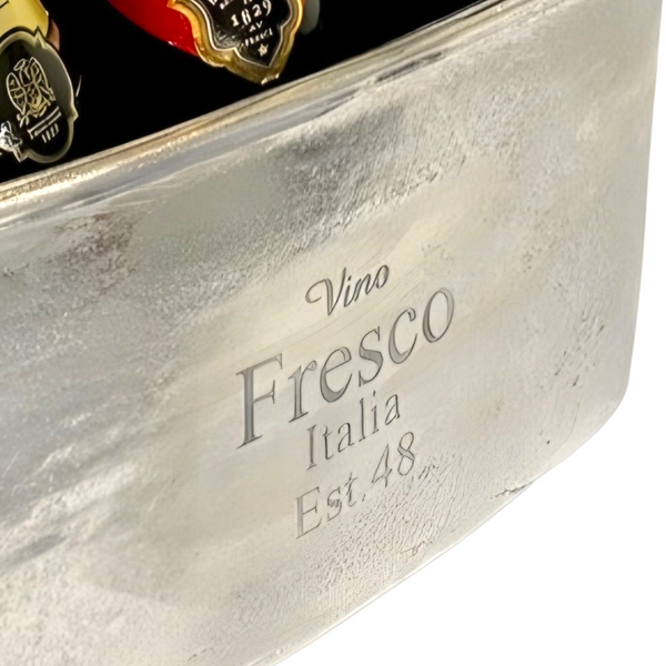 Large Silver Vintage Oval Vino Fresco Italia Wine Ice Cooler Bucket with Handles