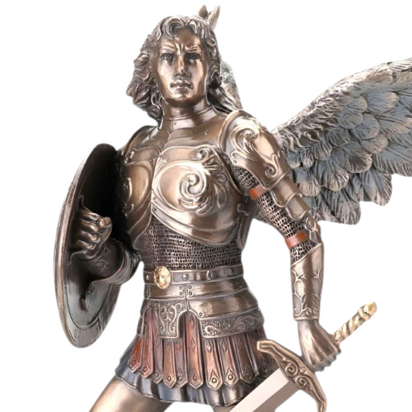 Veronese Cold Cast Bronze Archangel Michael Holding Shield & Sword Statue Figurine