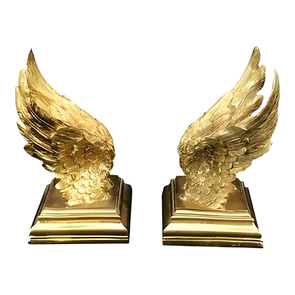 Set 2 Antique Gold Plated Angel Wings Bookends