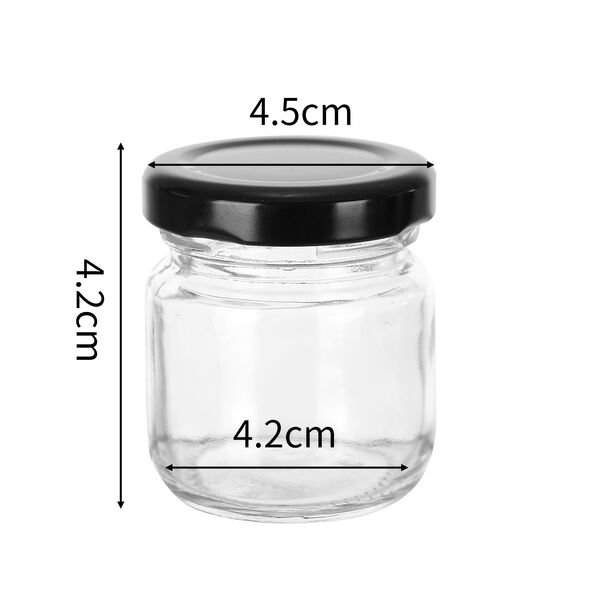 Set 10 Mini Round 50ml Glass Favour Jars with Black Lids