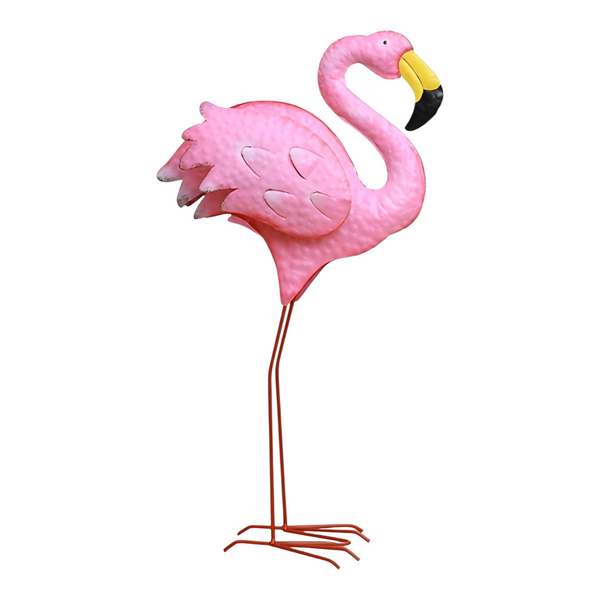 Set 2 Assorted Pink Metal Flamingo Couple Garden Statues