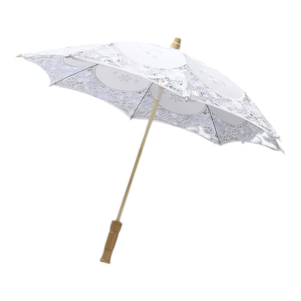 Small White Lace Parasol Princess Wedding Umbrella & Wooden Handle