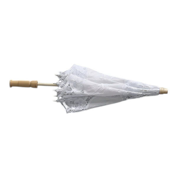 Small White Lace Parasol Princess Wedding Umbrella & Wooden Handle