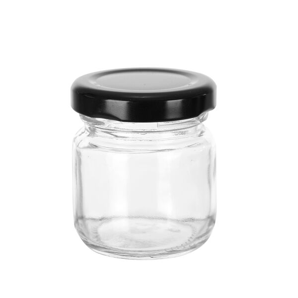 Set 10 Mini Round 50ml Glass Favour Jars with Black Lids