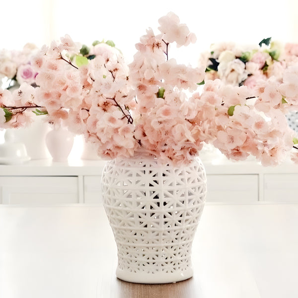 White Pierced Decorative Tabletop Temple Jar