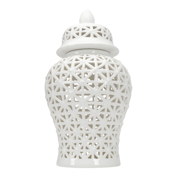 White Pierced Decorative Tabletop Temple Jar