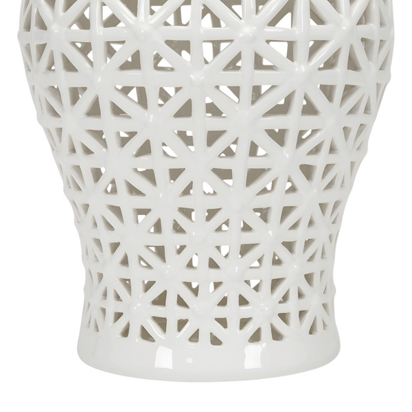 White Pierced Decorative Tabletop Temple Jar