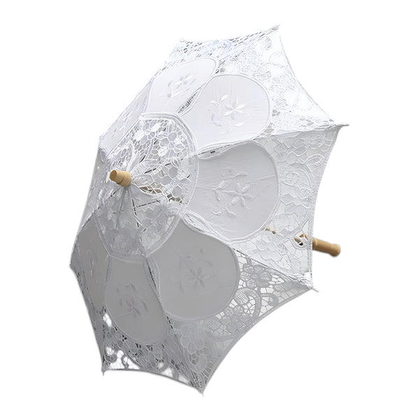 Small White Lace Parasol Princess Wedding Umbrella & Wooden Handle