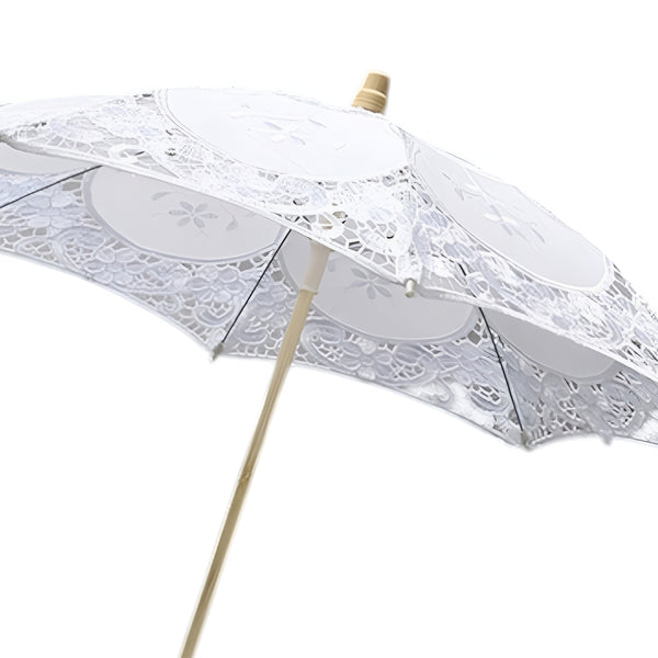 Small White Lace Parasol Princess Wedding Umbrella & Wooden Handle