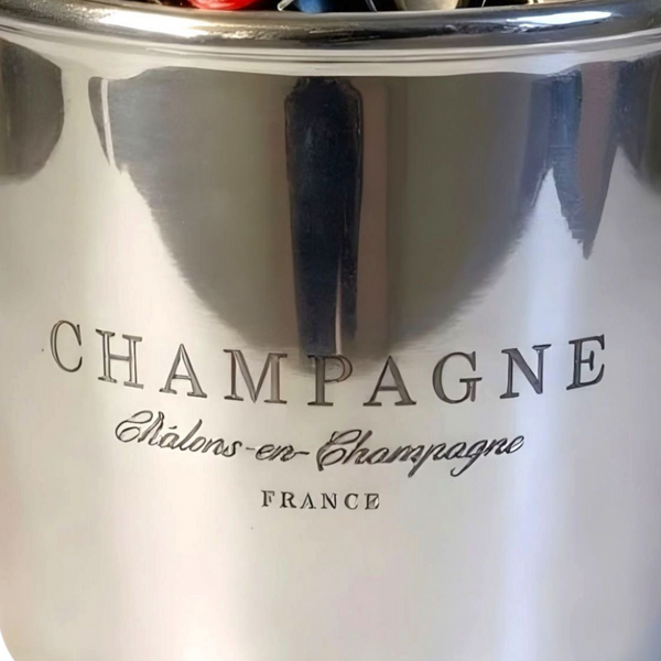 Shiny Silver Oval Champagne France Ice Cooler Bucket with Ring Handles