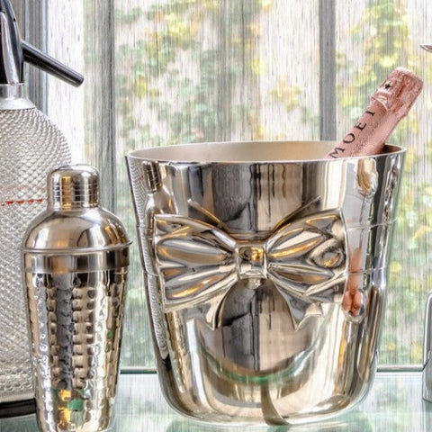 Elegant Silver Bow Champagne Ice Bucket