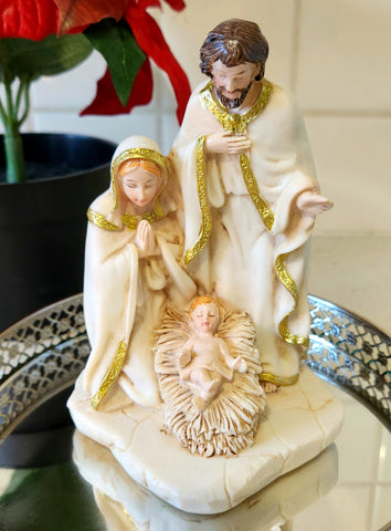 Holy Family Nativity Statue with Gold Trim