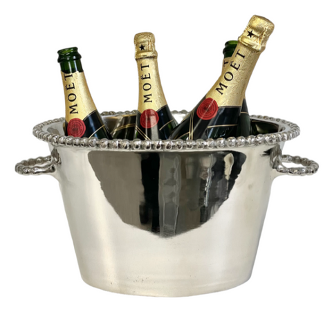 Elegant Silver Champagne Bucket with Ball Beading Rim and Handles