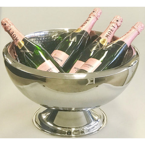 Silver Round Stainless Steel Double Walled Hammered Champagne Bucket Tub