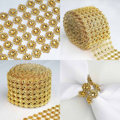 9m Gold Diamond Ribbon Rhinestone Mesh Roll 9 Meter Big Gold Diamante Crystal DIY Craft Rhinestone Sparkly Mesh Decoration Roll wedding DIY
