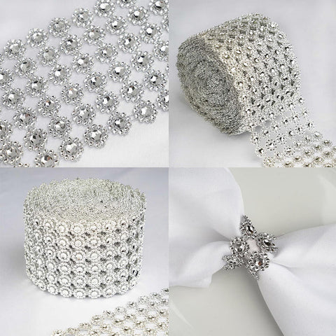 9m Big Silver Diamond Ribbon Rhinestone Mesh Roll 9 Meter Big Silver Diamante Crystal DIY Craft Rhinestone Sparkly Mesh Decoration Roll