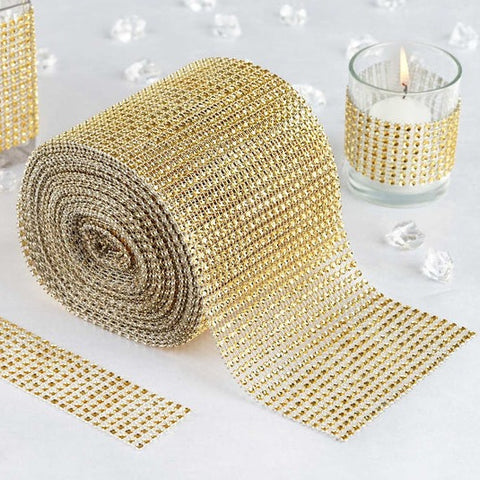 10 Meter Gold Diamante Crystal DIY Craft Rhinestone Sparkly Mesh Decoration Roll Wedding 10m Diamante Diamond Gold Crystal Rhinestone Sparkling Effect Mesh Ribbon