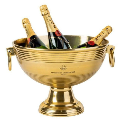 Elegant Gold Round Ribbed Maison De Champagne Ice Bucket Tub with Ring Handles