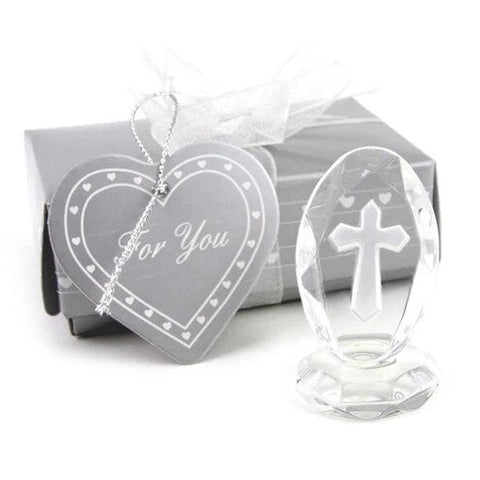  mini Crystal Cut Glass Holy Religious Oval Cross Ornament on Stand favours bomboinere gifts home decor