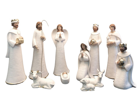 White Resin Nativity Set- 11 Pieces