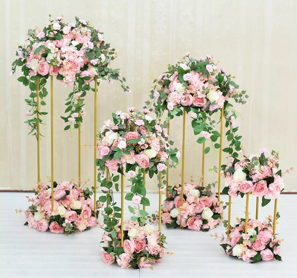 Set 4 Gold Metal Flowers Display Stands