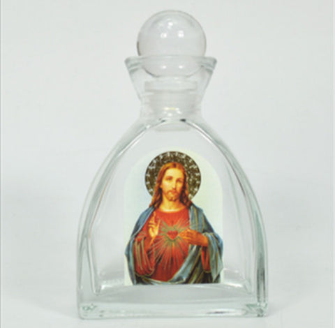 Holy Jesus Christ, Holy Water Bottle, Holy Water, Holy Water Glass Bottle, Holy Water, Holy Oil, Catholic, Christian, Christening, Baptism, Oil Bottle, Christening Favour, Gift, Bomboniere, Favours, Gifts, Guests Gift, DIY, Catholic Christian Sacred Heart Holy Jesus Christ Empty Glass Holy Water Bottle with Ball Lid