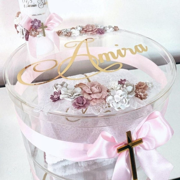 Plain Clear Acrylic perspex Round Orthodox Christening baptism Display Keepsake Gift Box