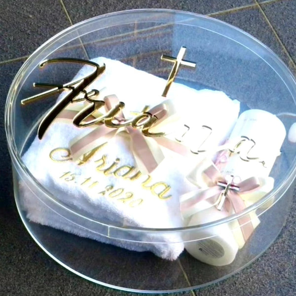 Plain Clear Acrylic perspex Round Orthodox Christening baptism Display Keepsake Gift Box