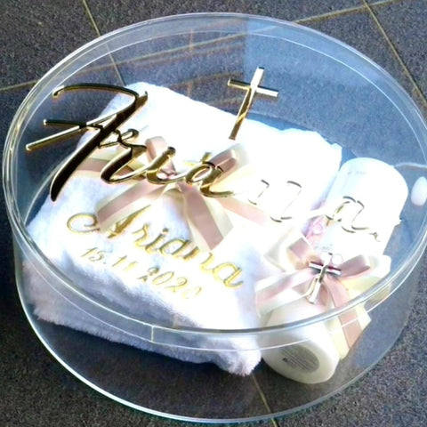 Plain Clear Acrylic Round perspex Baby hamper Display Keepsake Gift Box