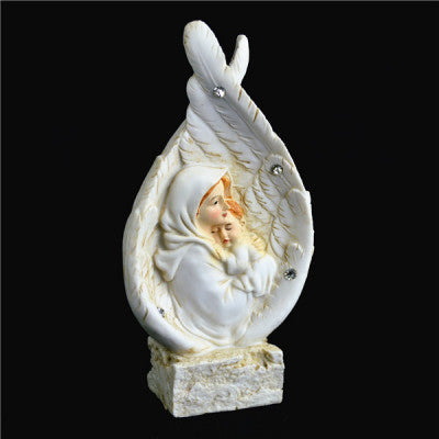 Holy Religious Mother Mary & Child Inside Angel Wing with Diamantes Ornament