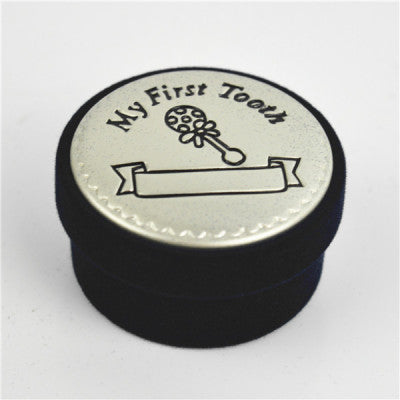 Silver Round My First Tooth Baby Keepsake Container Holder Box