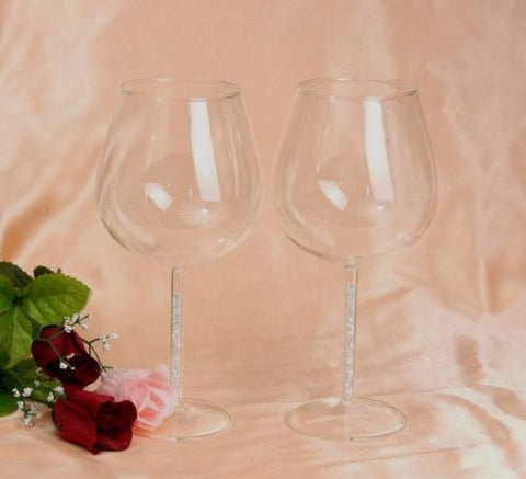 Set of 2 Wine Glasses with Crystal Bead Stems wedding engagement toasting wine glasses home glasses in gift box