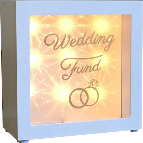 White LED Light Up Wedding Fund Money Box White WEDDING FUND Light Up LED Money Box with USB Cable Change Savings Bank Takes Batteries LED Wedding Fund Money Box