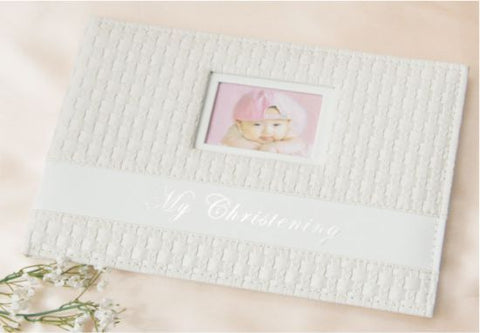 White My Christening Rattan Leatherette Guest Book in Gift Box Memories keepsake baptism 