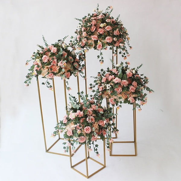 Set 4 Gold Metal Flowers Display Stands