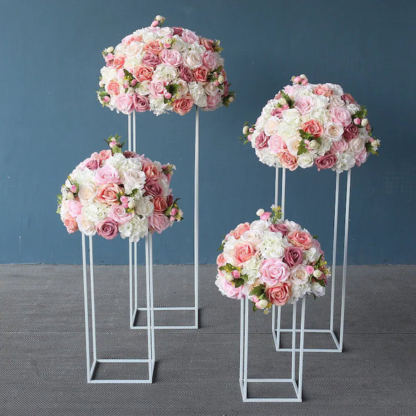 Set 4 White Metal Flower Centrepiece Display Stands