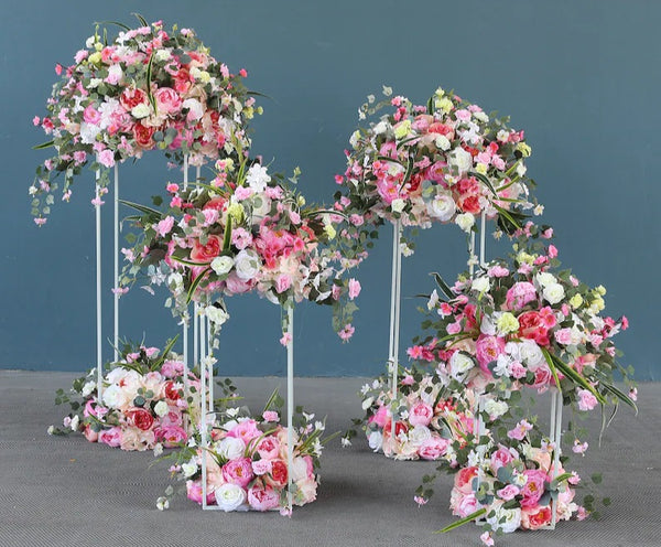 Set 4 White Metal Flower Centrepiece Display Stands