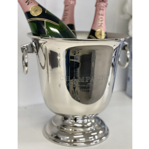 Elegant Silver Plated Footed Champagne Ice Bucket with Handles Elegant Silver Plated Round Footed Champagne France Ice Party Bucket & Handles Champagne Bucket Footed Nickle 25x27cm