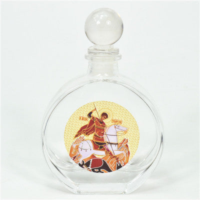 Holy Jesus Christ, Mother Mary, Virgin Mary, Holy Water Bottle, Holy Water, Holy Water Glass Bottle, Holy Water, Holy Oil, Orthodox, Christening, Baptism, Oil Bottle, Christening Favour, Gift, Bomboniere, Favours, Gifts, Guests Gift, DIY, Saint George, St George Orthodox Saint George Icon Glass EMPTY Holy Water Holy Oil Bottle with Ball Lid
