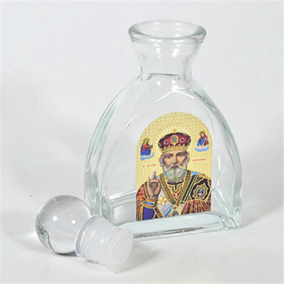 Holy Jesus Christ, Mother Mary, Virgin Mary, Holy Water Bottle, Holy Water, Holy Water Glass Bottle, Holy Water, Holy Oil, Orthodox, Christening, Baptism, Oil Bottle, Christening Favour, Gift, Bomboniere, Favours, Gifts, Guests Gift, DIY, Saint Nicholas, St Nicholas Orthodox Saint Nicholas Icon Glass EMPTY Holy Water Holy Oil Bottle with Ball Lid
