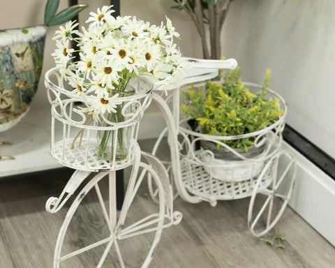Large Antique White Metal Bicycle Pot Planter Decorative Stand outdoor garden indoor home decor pot plant plants planter antique look interior design Penny Farthing Bicycle Planter Flower Garden Patio Stand Outdoor Decor Balcony iron planter holder bicycle garden decor basket baskets