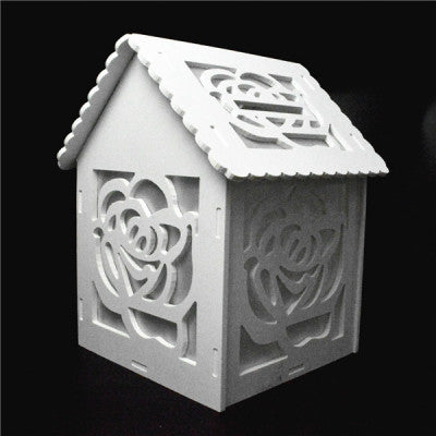 Plain White Wooden Wedding Wishing Well Gift Box With Rose Flower Design