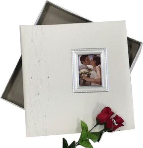 White Wedding or Engagement Photo Album with Diamantes on Cover in Gift Box  Wedding Engagement Photo Album Leather Cover & Frame 20 pages Keepsake in Gift Box wedding memories in clear gift box This Elegant Wedding photo album would make a fabulous gift and is a must have in preserving your Wedding memories Wedding Album with White PU Cover, Self-Adhesive Sheets, Gift Box wedding photo album in gift box with diamantes on cover white album