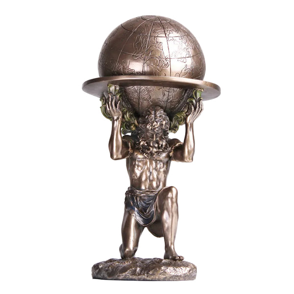 Veronese Bronze Atlas Greek Titan God Holding World Globe Mythology Resin Statue Figurine