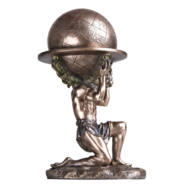 Veronese Bronze Atlas Greek Titan God Holding World Globe Mythology Resin Statue Figurine