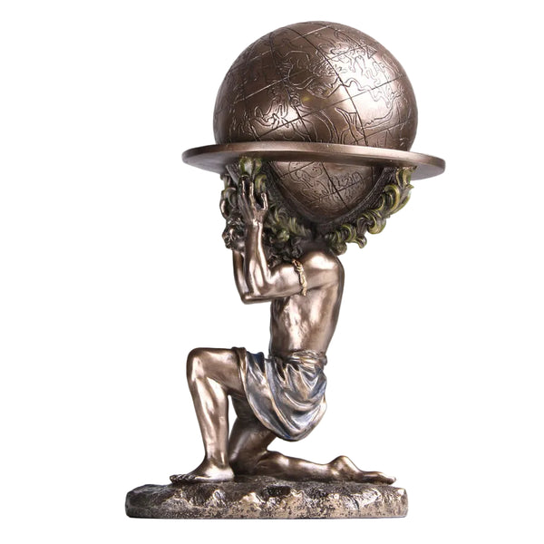 Veronese Bronze Atlas Greek Titan God Holding World Globe Mythology Resin Statue Figurine