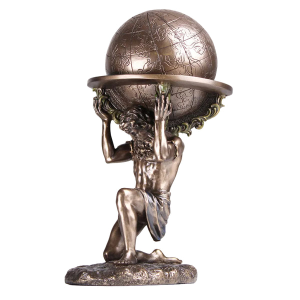 Veronese Bronze Atlas Greek Titan God Holding World Globe Mythology Resin Statue Figurine