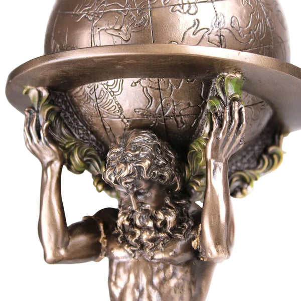 Veronese Bronze Atlas Greek Titan God Holding World Globe Mythology Resin Statue Figurine