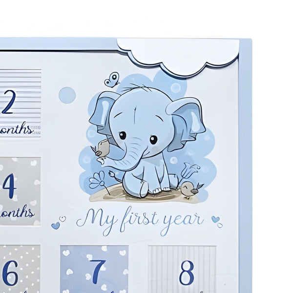Large Blue Baby Boy Wooden Elephant My First Year 12 Months Multi Collage Photo Frame
