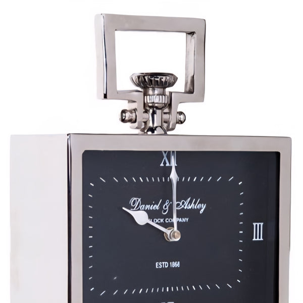 Silver Nickel Plated Daniel & Ashley Mantel Clock with Black Face